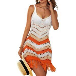 Women Swimsuit Cover Up Sexy Hollow Out Tassel Sleeveless Vneck Crochet